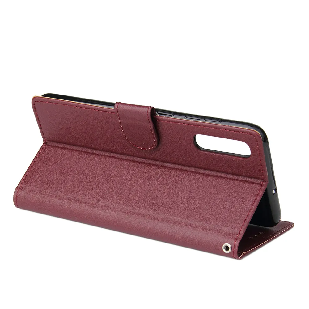 For Samsung A70 Wallet-type PU Leather Protective Phone Case with Buckle & 3 Card Position Red wine