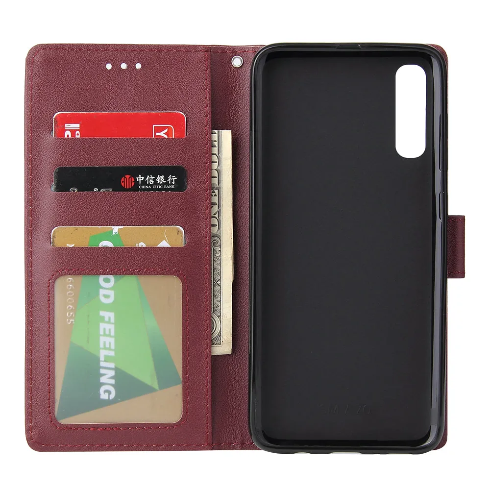For Samsung A70 Wallet-type PU Leather Protective Phone Case with Buckle & 3 Card Position Red wine