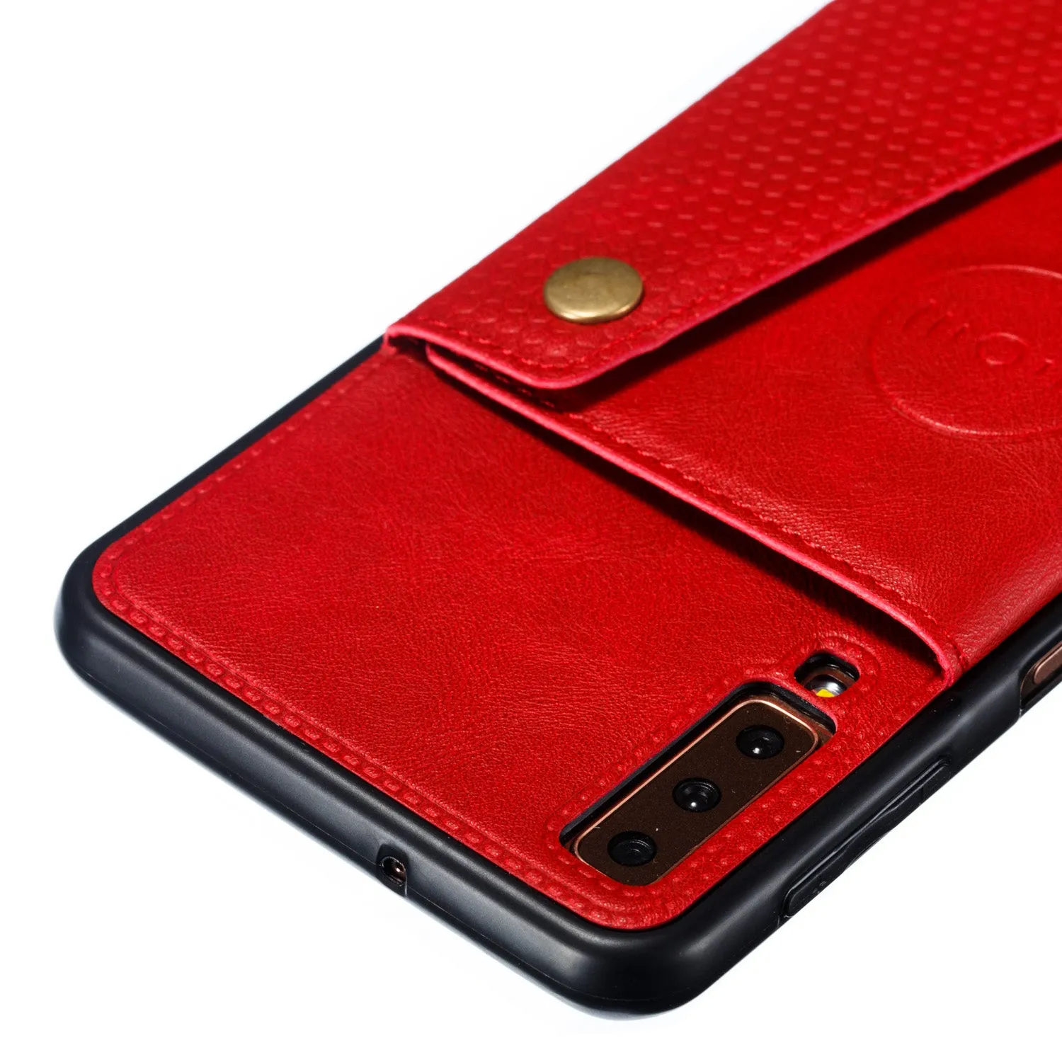 For Samsung A750/A7 2018 Double Buckle Non-slip Shockproof Cell Phone Case with Card Slot Bracket red