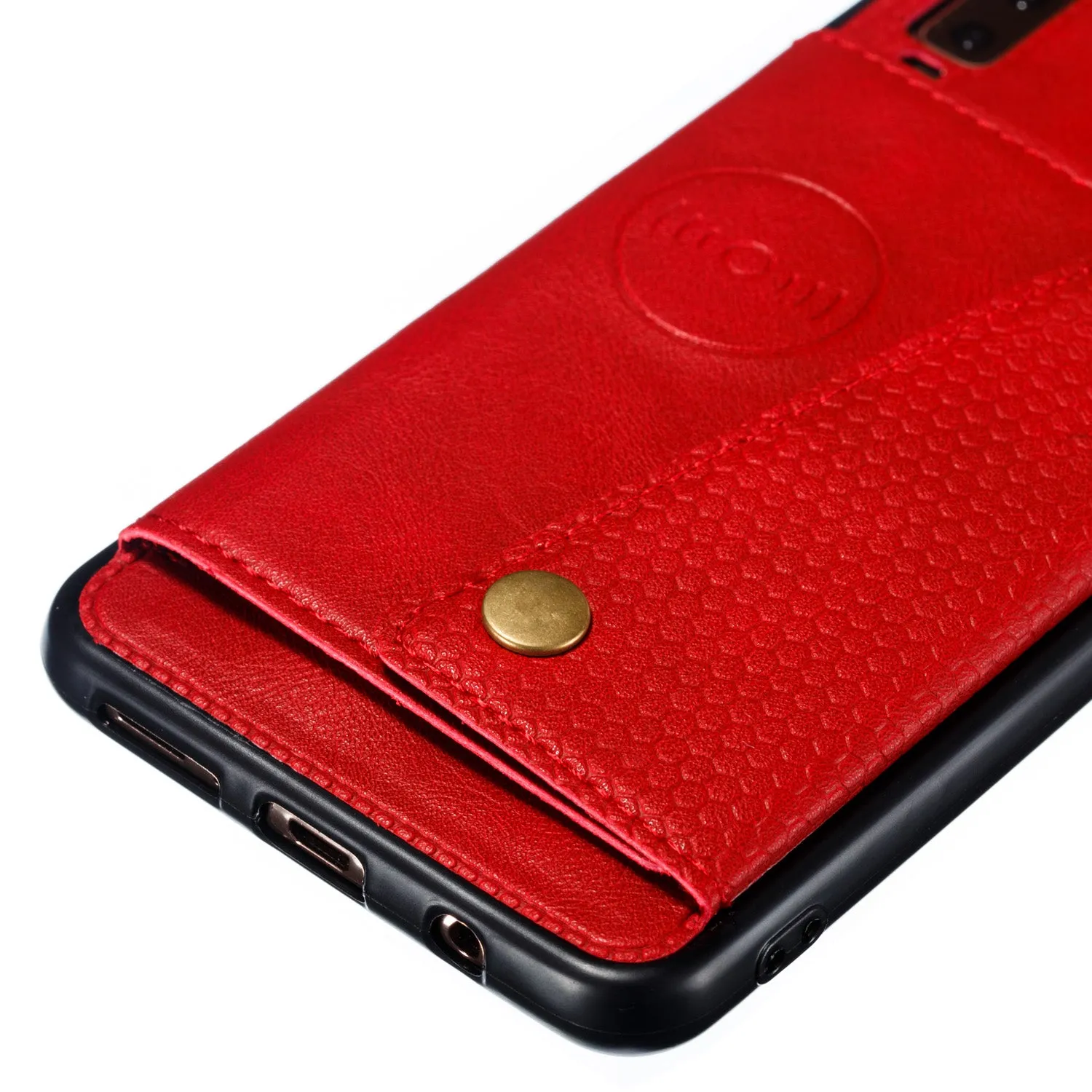 For Samsung A750/A7 2018 Double Buckle Non-slip Shockproof Cell Phone Case with Card Slot Bracket red