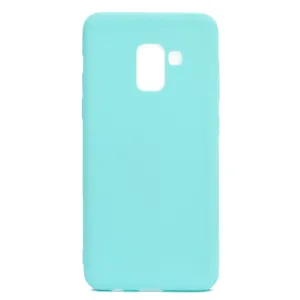for Samsung A8 2018 Lovely Candy Color Matte TPU Anti-scratch Non-slip Protective Cover Back Case Light blue