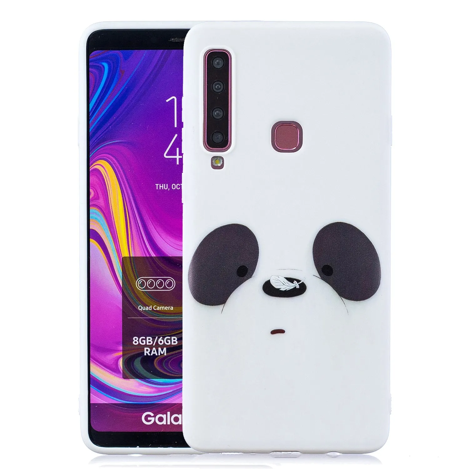 For Samsung A9 2018 Cartoon Lovely Coloured Painted Soft TPU Back Cover Non-slip Shockproof Full Protective Case with Lanyard black