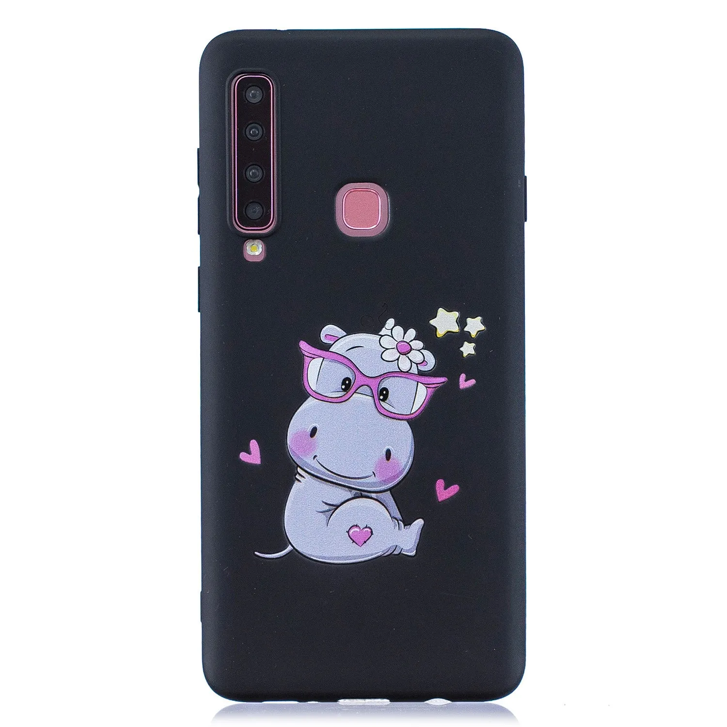 For Samsung A9 2018 Cartoon Lovely Coloured Painted Soft TPU Back Cover Non-slip Shockproof Full Protective Case with Lanyard Light blue