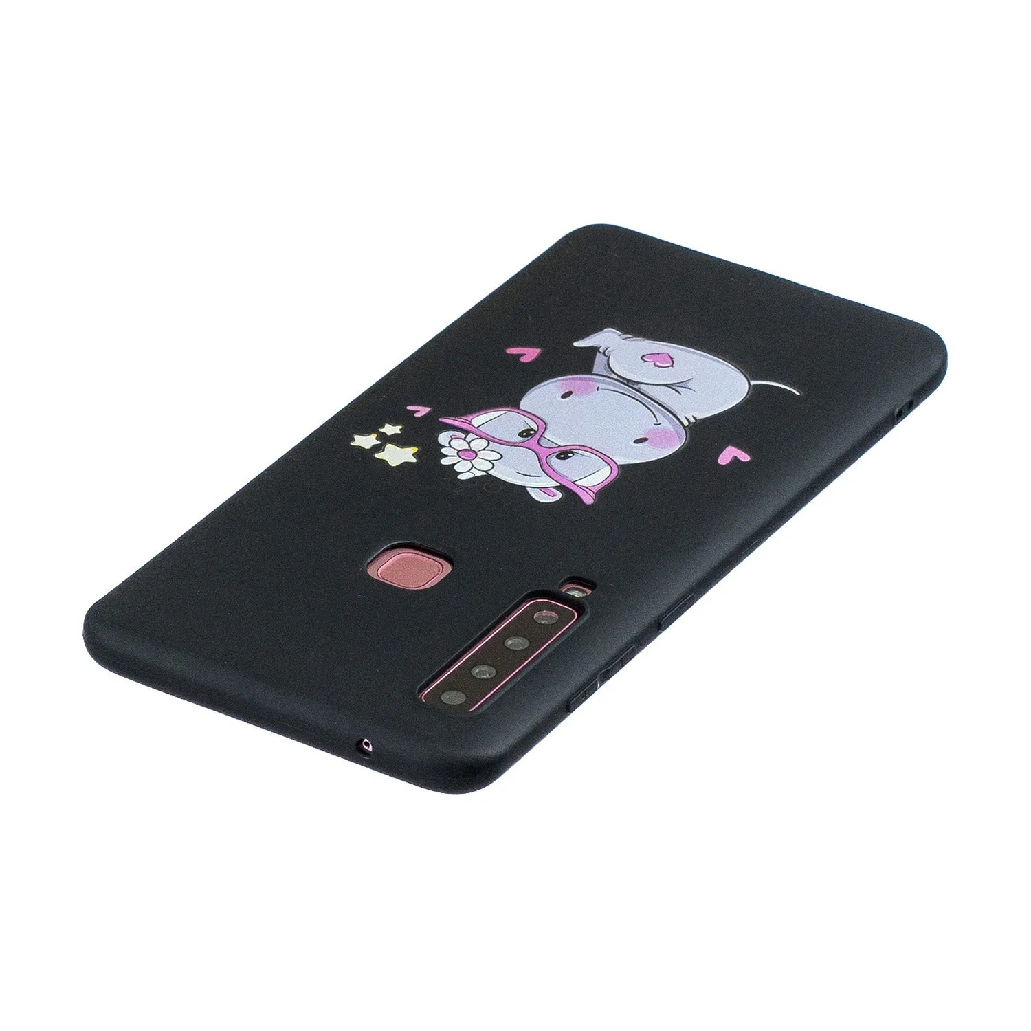 For Samsung A9 2018 Cartoon Lovely Coloured Painted Soft TPU Back Cover Non-slip Shockproof Full Protective Case with Lanyard Light blue