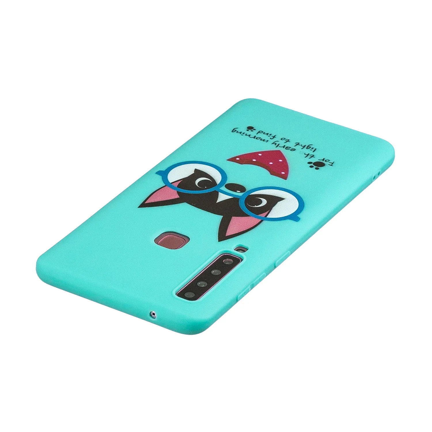 For Samsung A9 2018 Cartoon Lovely Coloured Painted Soft TPU Back Cover Non-slip Shockproof Full Protective Case with Lanyard Light blue