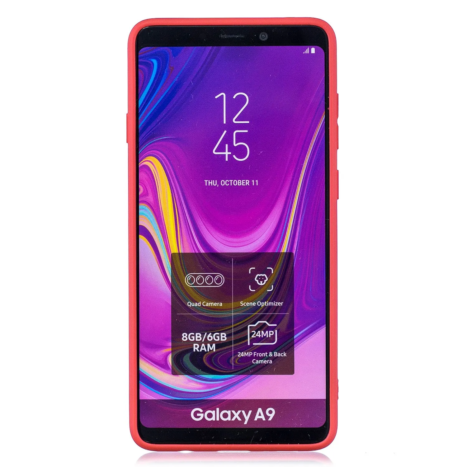 For Samsung A9 2018 Cartoon Lovely Coloured Painted Soft TPU Back Cover Non-slip Shockproof Full Protective Case with Lanyard red