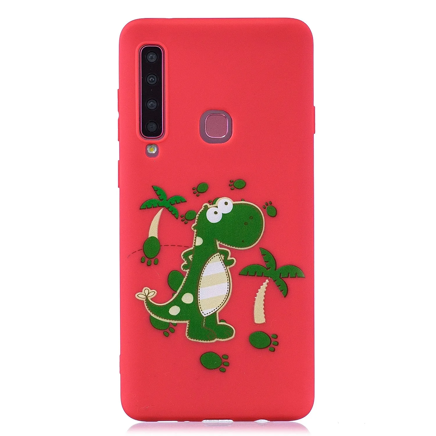 For Samsung A9 2018 Cartoon Lovely Coloured Painted Soft TPU Back Cover Non-slip Shockproof Full Protective Case with Lanyard red