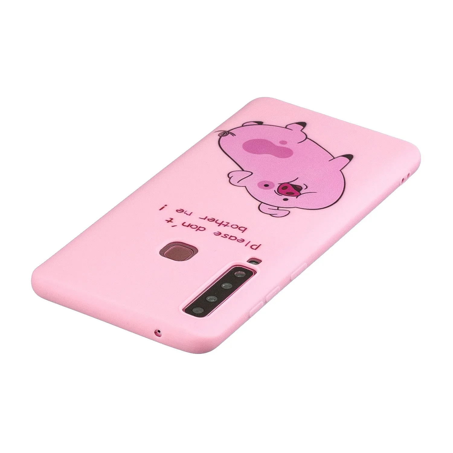 For Samsung A9 2018 Cartoon Lovely Coloured Painted Soft TPU Back Cover Non-slip Shockproof Full Protective Case with Lanyard Rose red