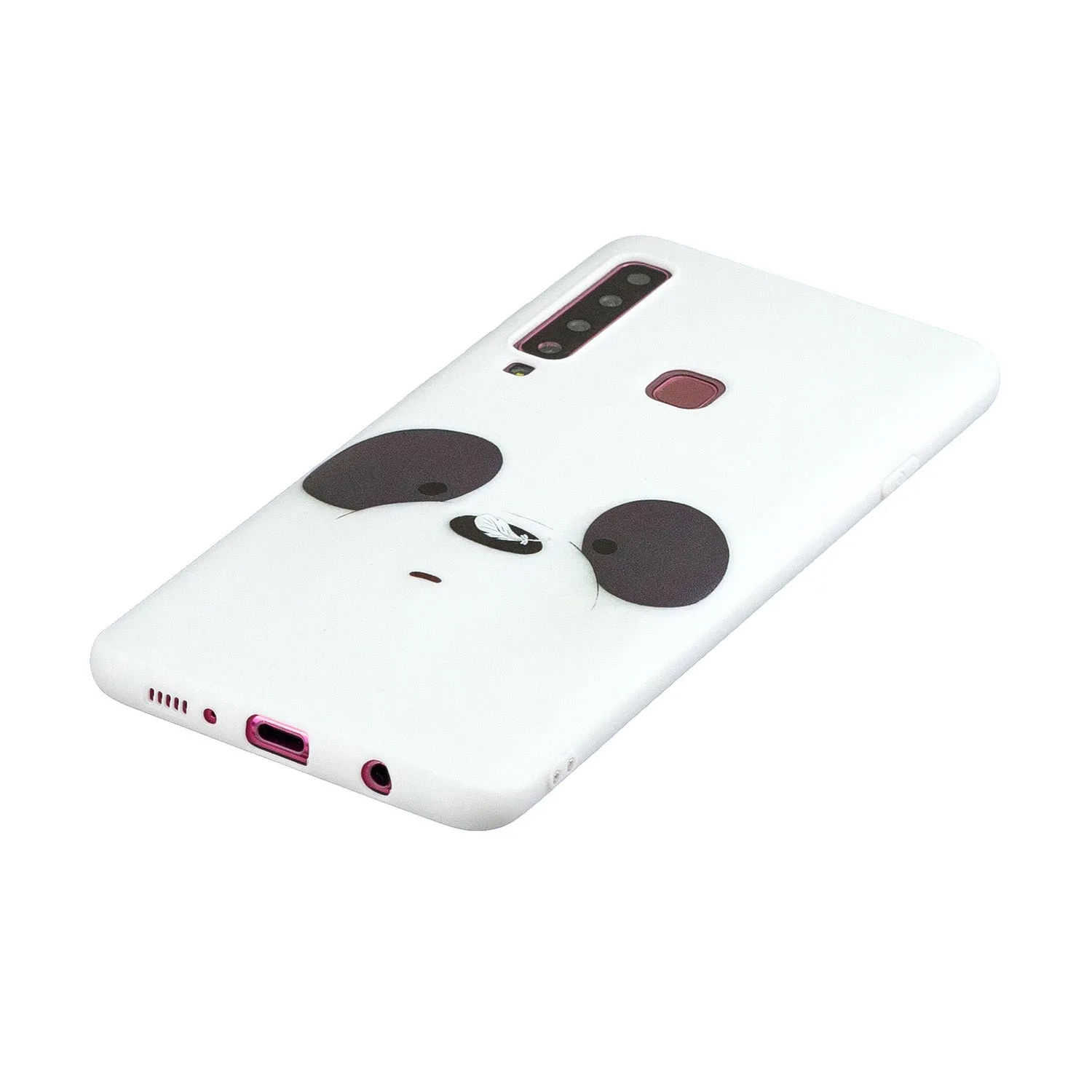 For Samsung A9 2018 Cartoon Lovely Coloured Painted Soft TPU Back Cover Non-slip Shockproof Full Protective Case with Lanyard white