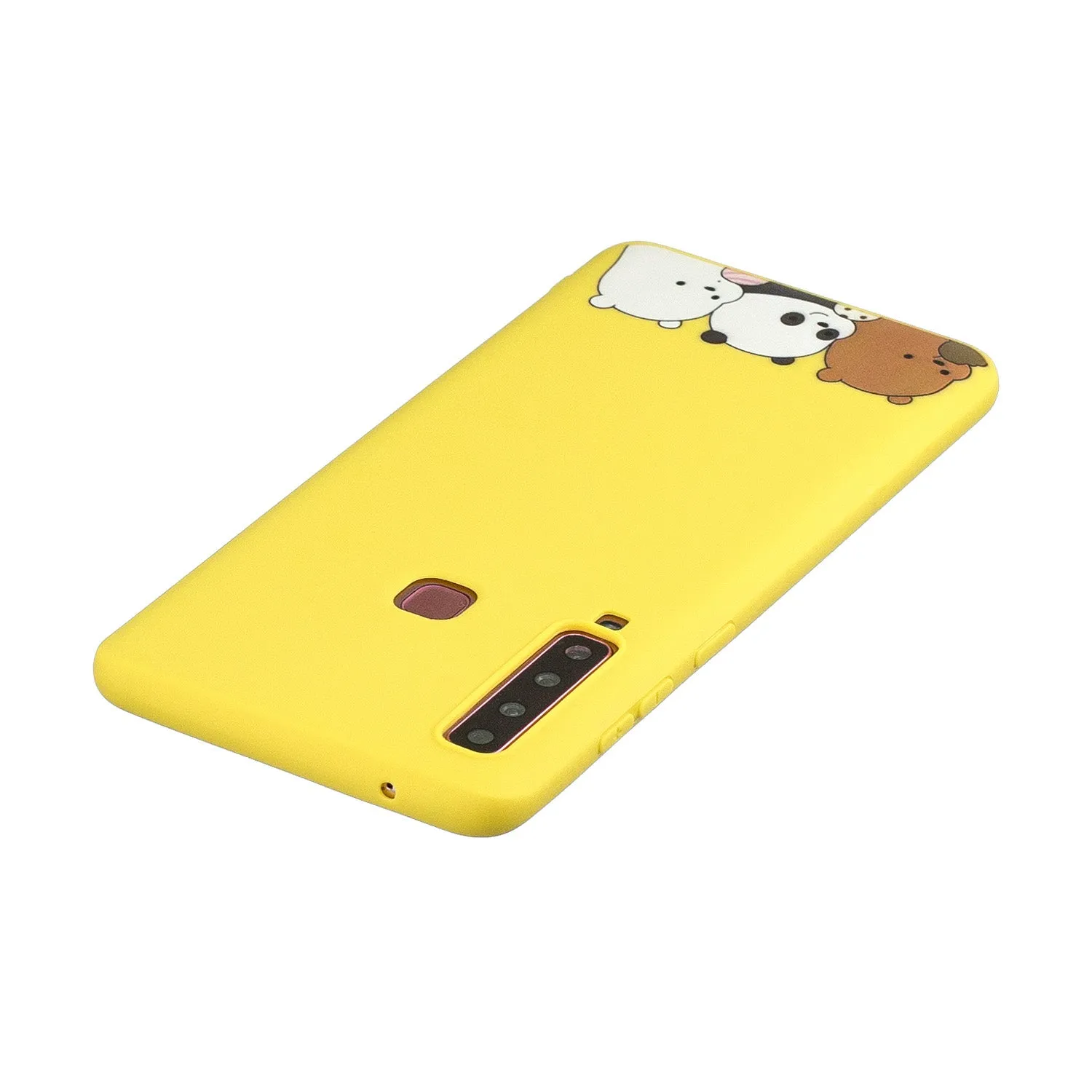 For Samsung A9 2018 Cartoon Lovely Coloured Painted Soft TPU Back Cover Non-slip Shockproof Full Protective Case with Lanyard yellow