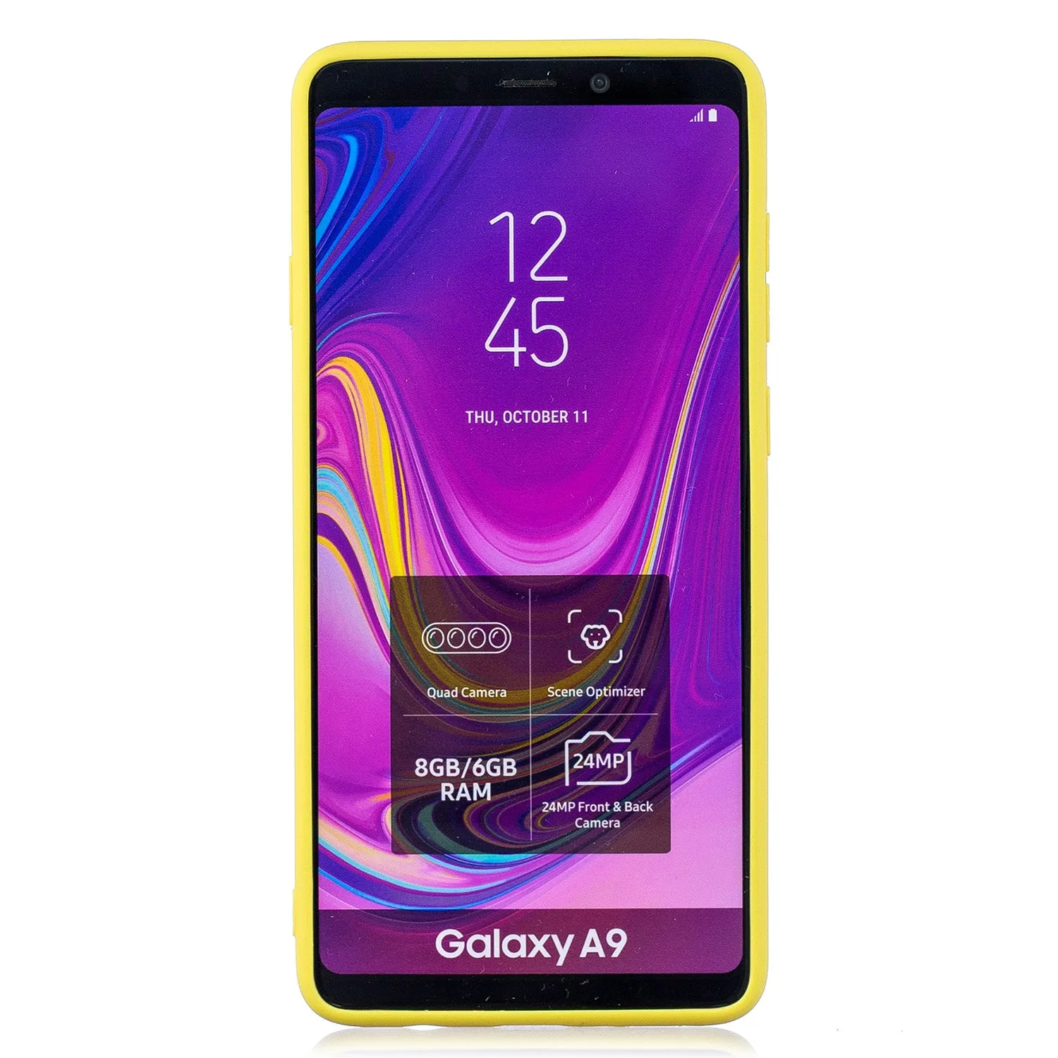 For Samsung A9 2018 Cartoon Lovely Coloured Painted Soft TPU Back Cover Non-slip Shockproof Full Protective Case with Lanyard yellow
