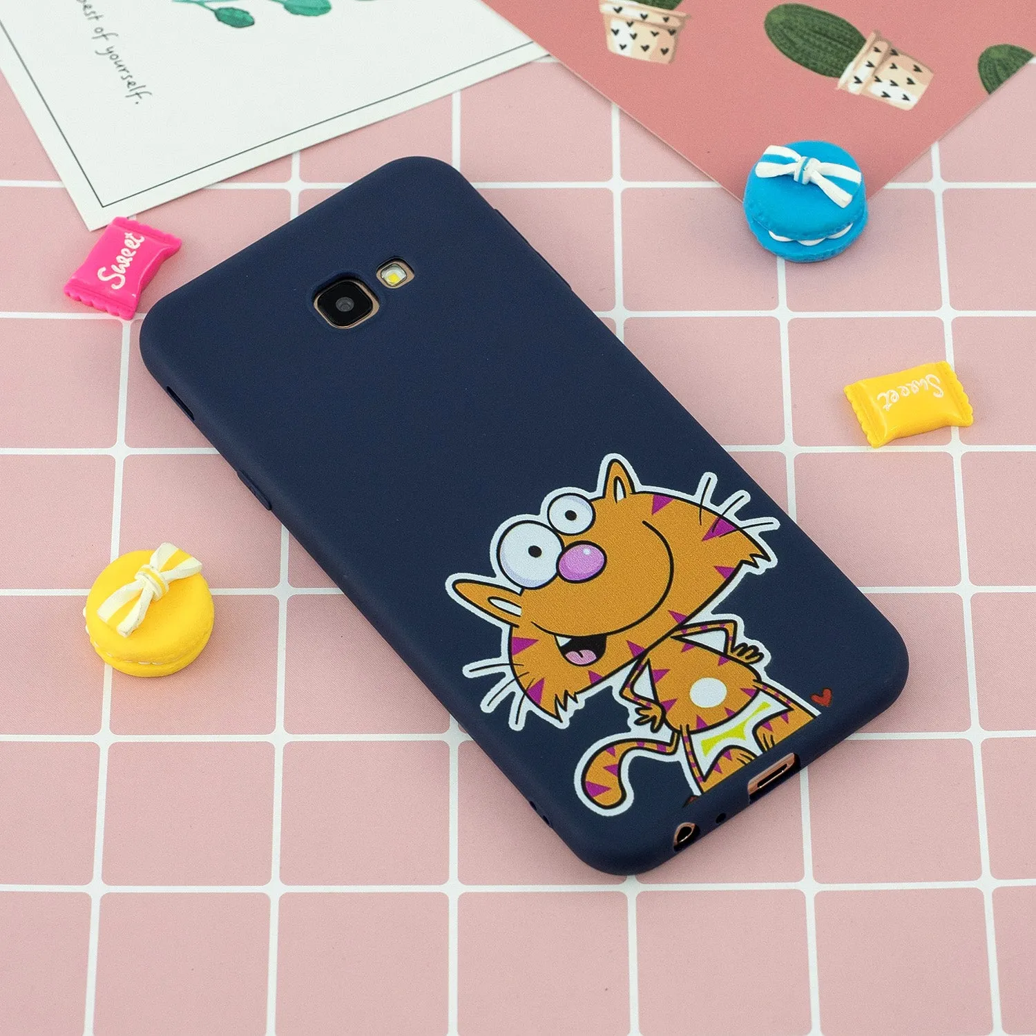 For Samsung J4 plus Cute Coloured Painted TPU Anti-scratch Non-slip Protective Cover Back Case with Lanyard sapphire