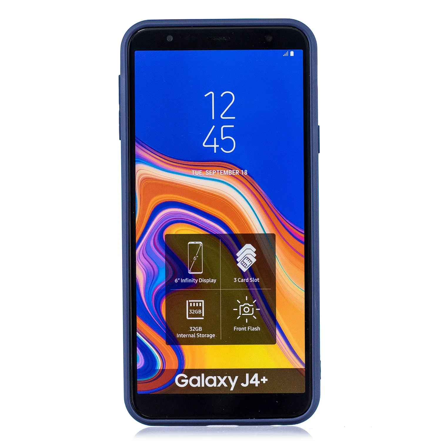 For Samsung J4 plus Cute Coloured Painted TPU Anti-scratch Non-slip Protective Cover Back Case with Lanyard sapphire