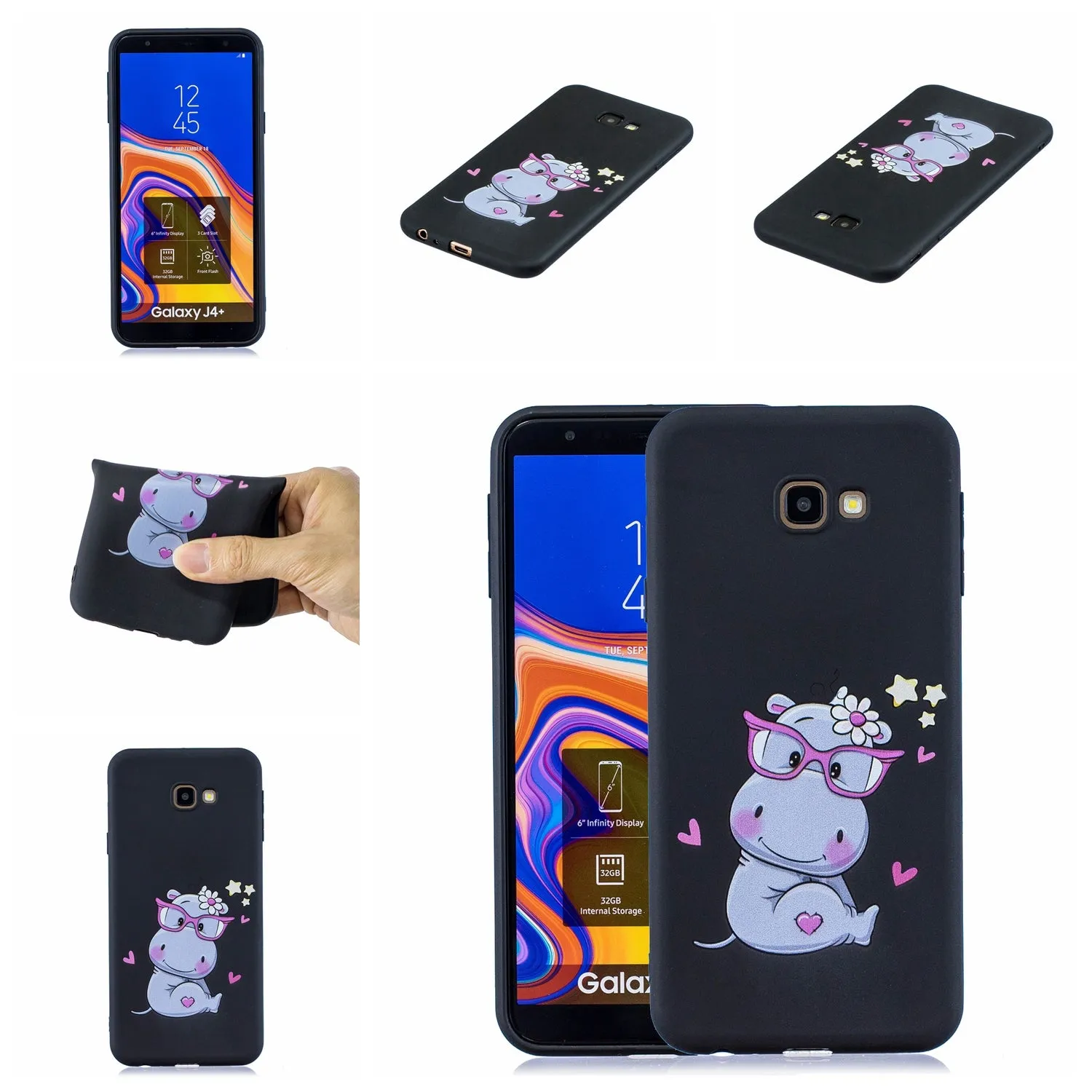 For Samsung J4 plus Cute Coloured Painted TPU Anti-scratch Non-slip Protective Cover Back Case with Lanyard sapphire