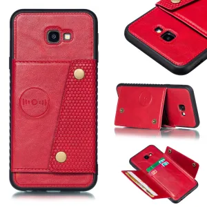 For Samsung J4 PLUS PU Protective Phone Back Case with Card Slot Bracket red