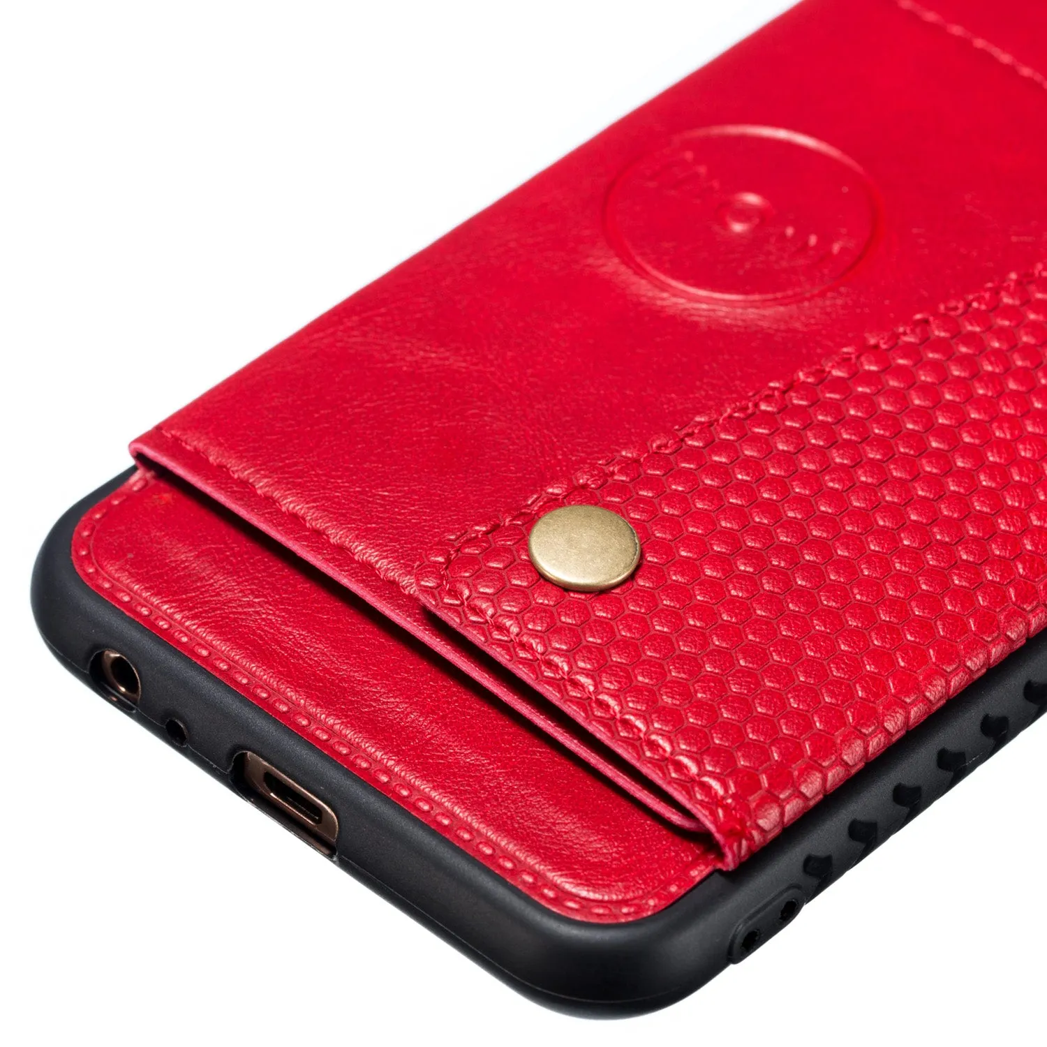 For Samsung J4 PLUS PU Protective Phone Back Case with Card Slot Bracket red