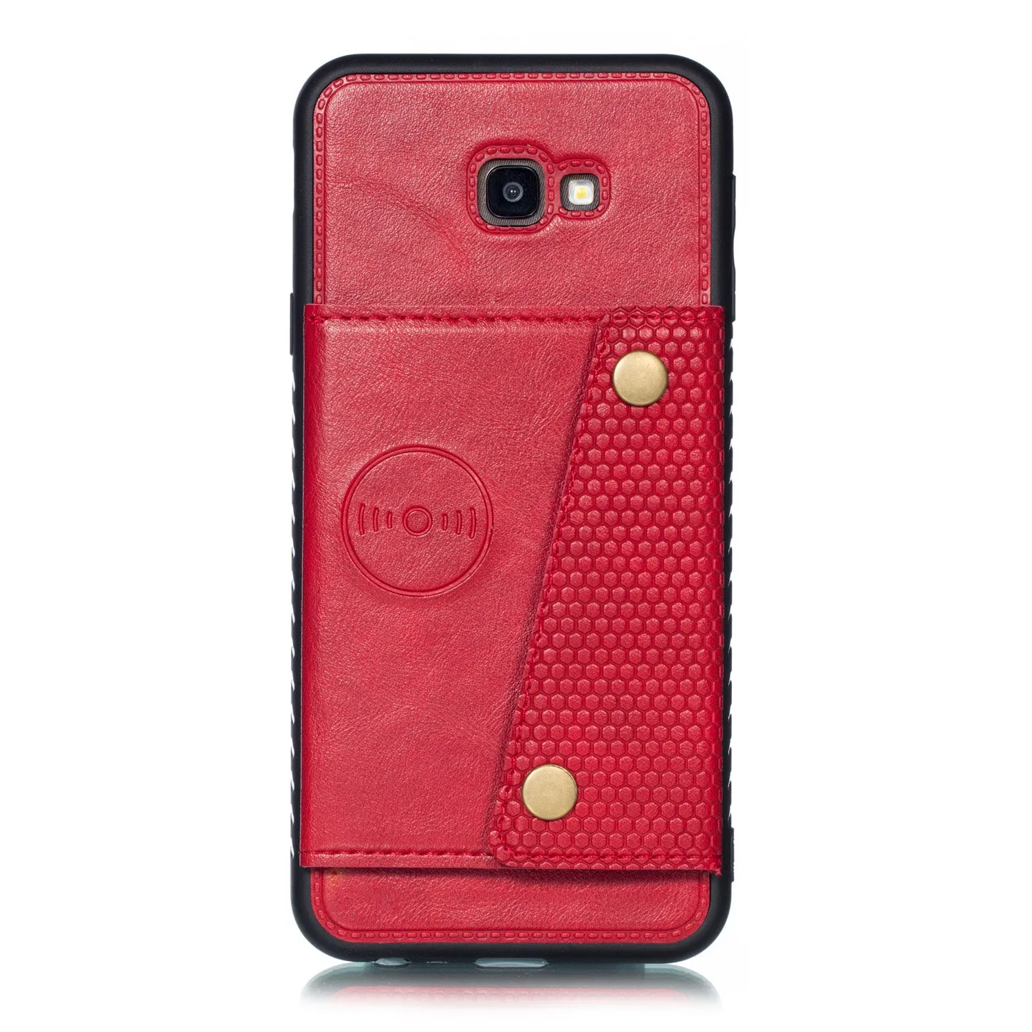 For Samsung J4 PLUS PU Protective Phone Back Case with Card Slot Bracket red
