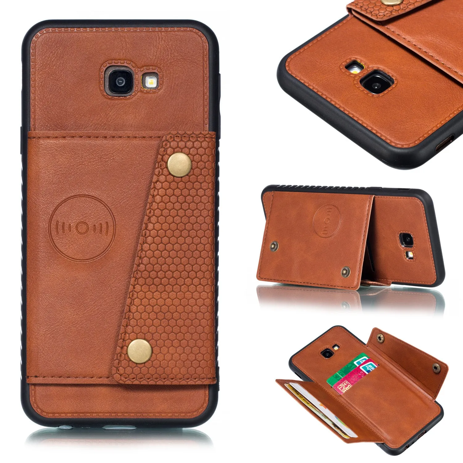 For Samsung J4 PLUS PU Protective Phone Back Case with Card Slot Bracket red