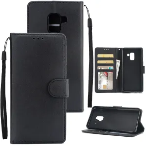 For Samsung J6 2018 PU Cell Phone Case Non-slip Shockproof Protective Case with Card Slot  black