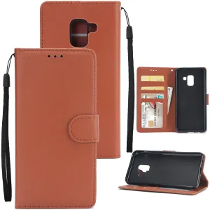 For Samsung J6 2018 PU Cell Phone Case Non-slip Shockproof Protective Case with Card Slot  brown