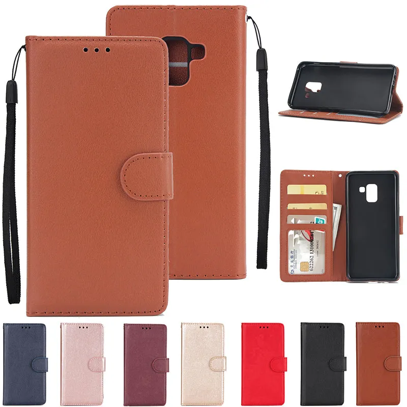 For Samsung J6 2018 PU Cell Phone Case Non-slip Shockproof Protective Case with Card Slot  Golden