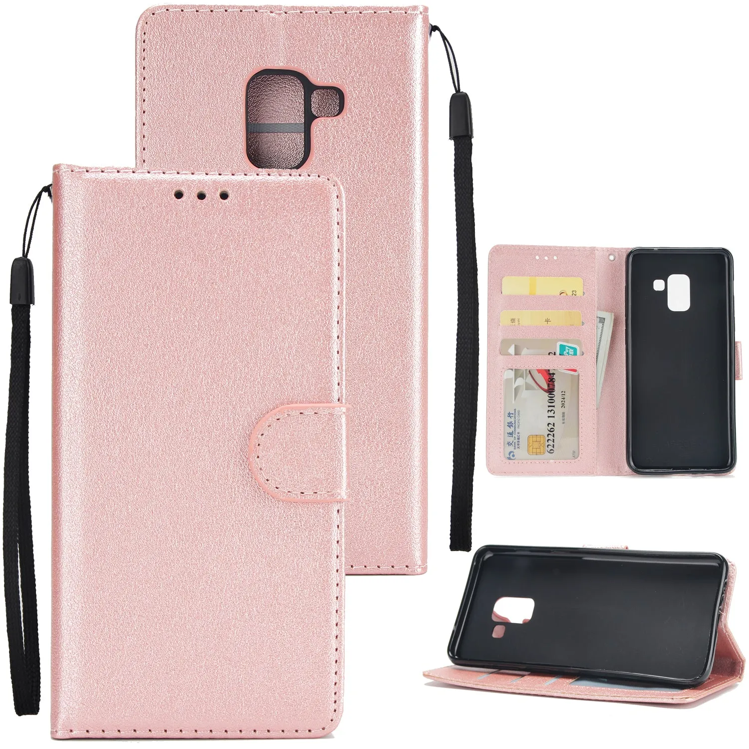 For Samsung J6 2018 PU Cell Phone Case Non-slip Shockproof Protective Case with Card Slot  Golden