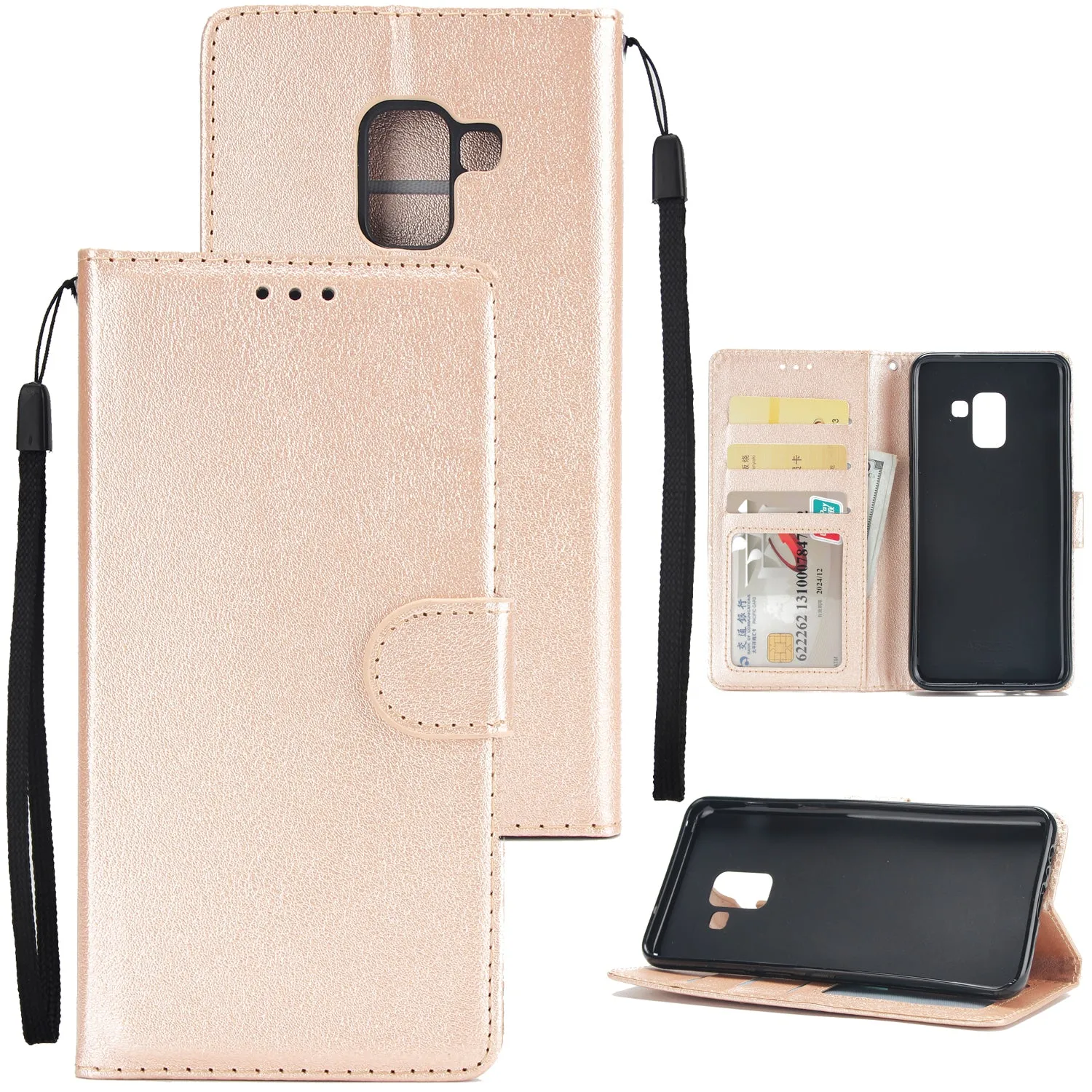 For Samsung J6 2018 PU Cell Phone Case Non-slip Shockproof Protective Case with Card Slot  Golden