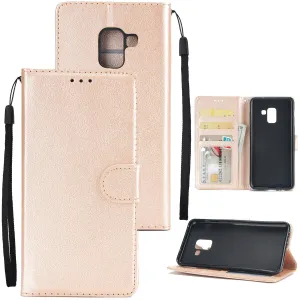 For Samsung J6 2018 PU Cell Phone Case Non-slip Shockproof Protective Case with Card Slot  Golden