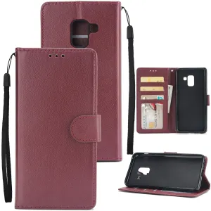 For Samsung J6 2018 PU Cell Phone Case Non-slip Shockproof Protective Case with Card Slot  Red wine