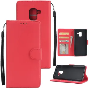 For Samsung J6 2018 PU Cell Phone Case Non-slip Shockproof Protective Case with Card Slot  red