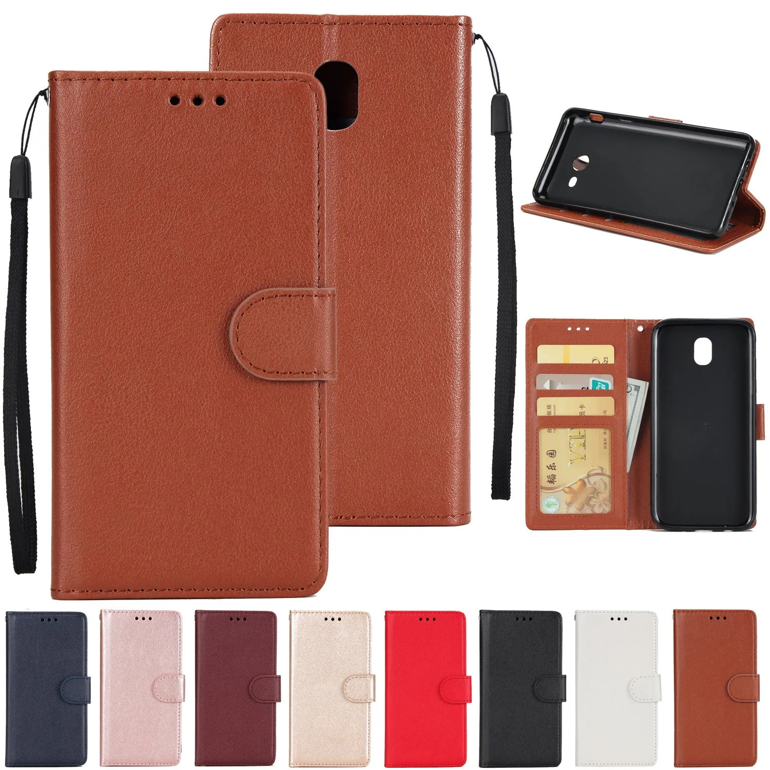 For Samsung J7 2017 European Edition/J730/J7 PRO PU Leather Protective Phone Case with 3 Card Position Golden