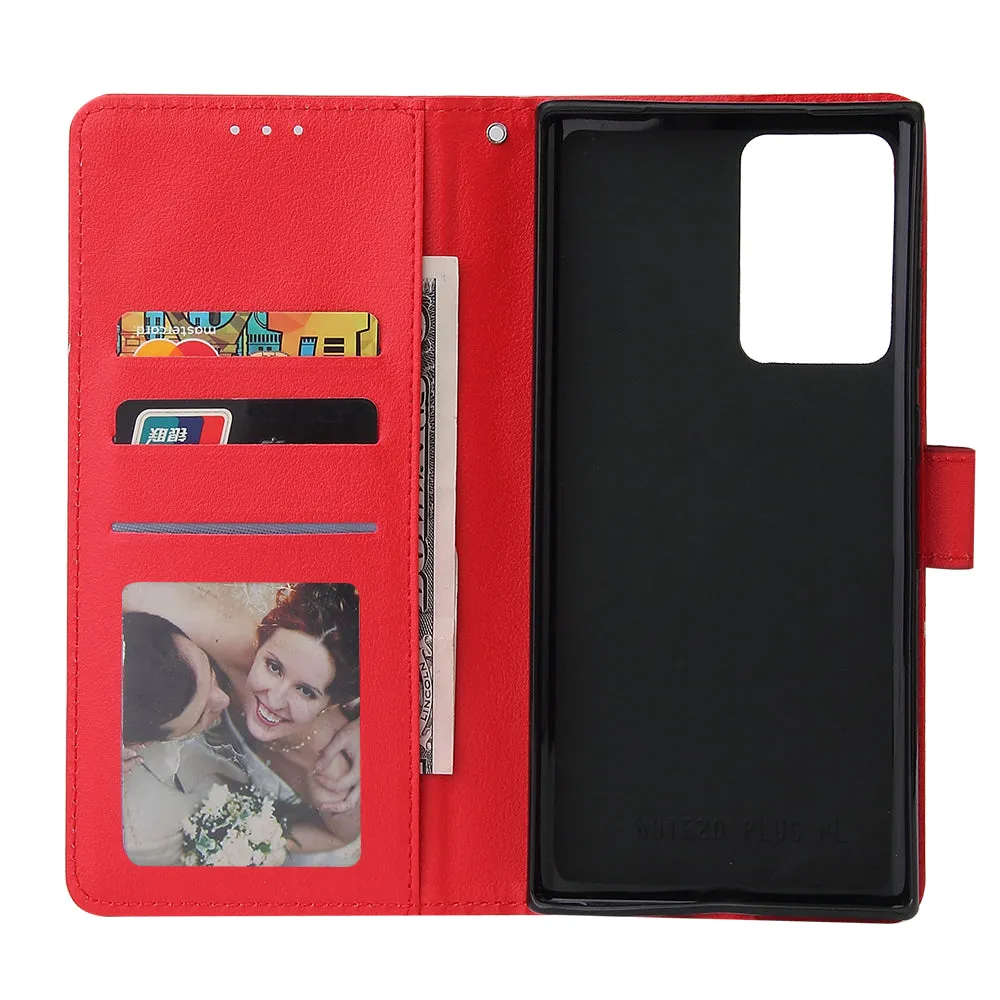 For Samsung Note 20/Note 20 Ultra PU Leather Three-card Photo Frame Front Buckle Mobile Phone shell red