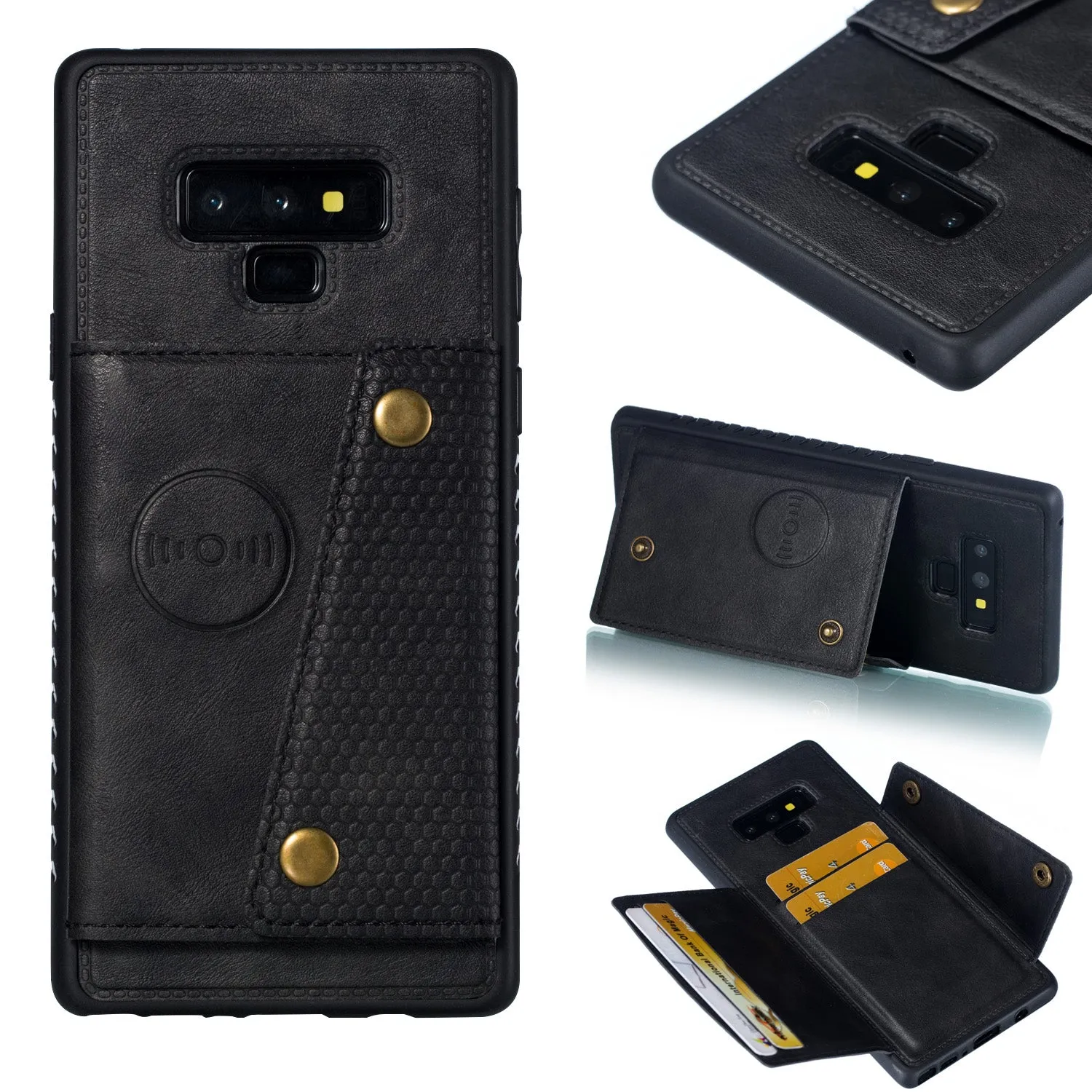 For Samsung NOTE 9 Phone Case Protective Back Cover with Card Holder Bracket black_Samsung NOTE 9