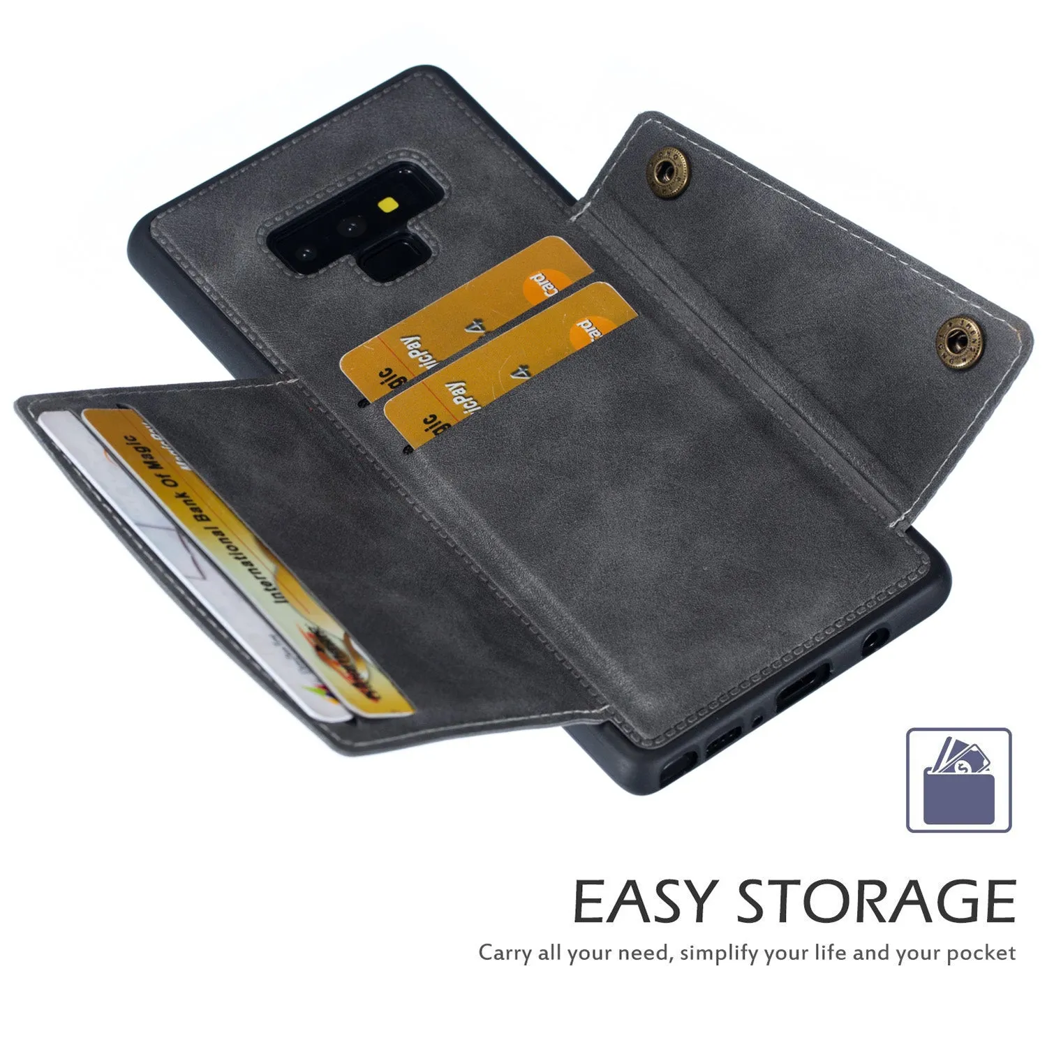 For Samsung NOTE 9 Phone Case Protective Back Cover with Card Holder Bracket gray_Samsung NOTE 9