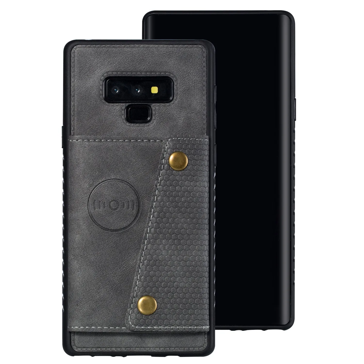 For Samsung NOTE 9 Phone Case Protective Back Cover with Card Holder Bracket gray_Samsung NOTE 9