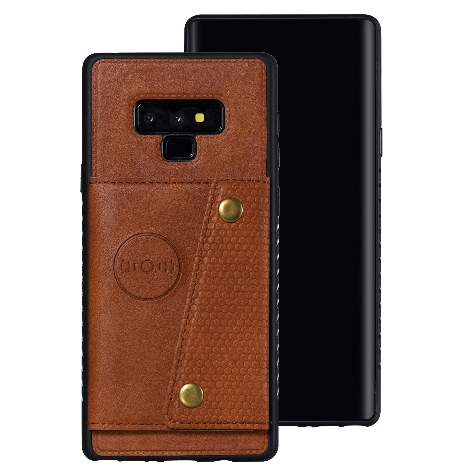 For Samsung NOTE 9 Phone Case Protective Back Cover with Card Holder Bracket Light Brown_Samsung NOTE 9