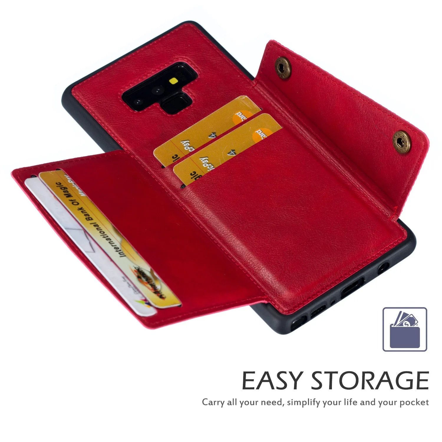 For Samsung NOTE 9 Phone Case Protective Back Cover with Card Holder Bracket red_Samsung NOTE 9