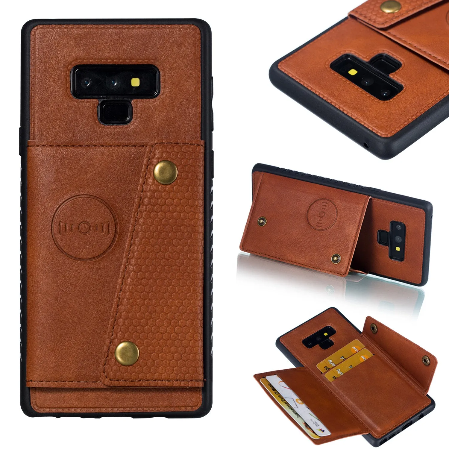 For Samsung NOTE 9 Phone Case Protective Back Cover with Card Holder Bracket red_Samsung NOTE 9