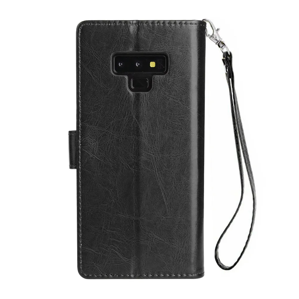 For Samsung Note 9 PU Full Protective Cover with 9 Card Slot Lanyard Bracket Buckle brown