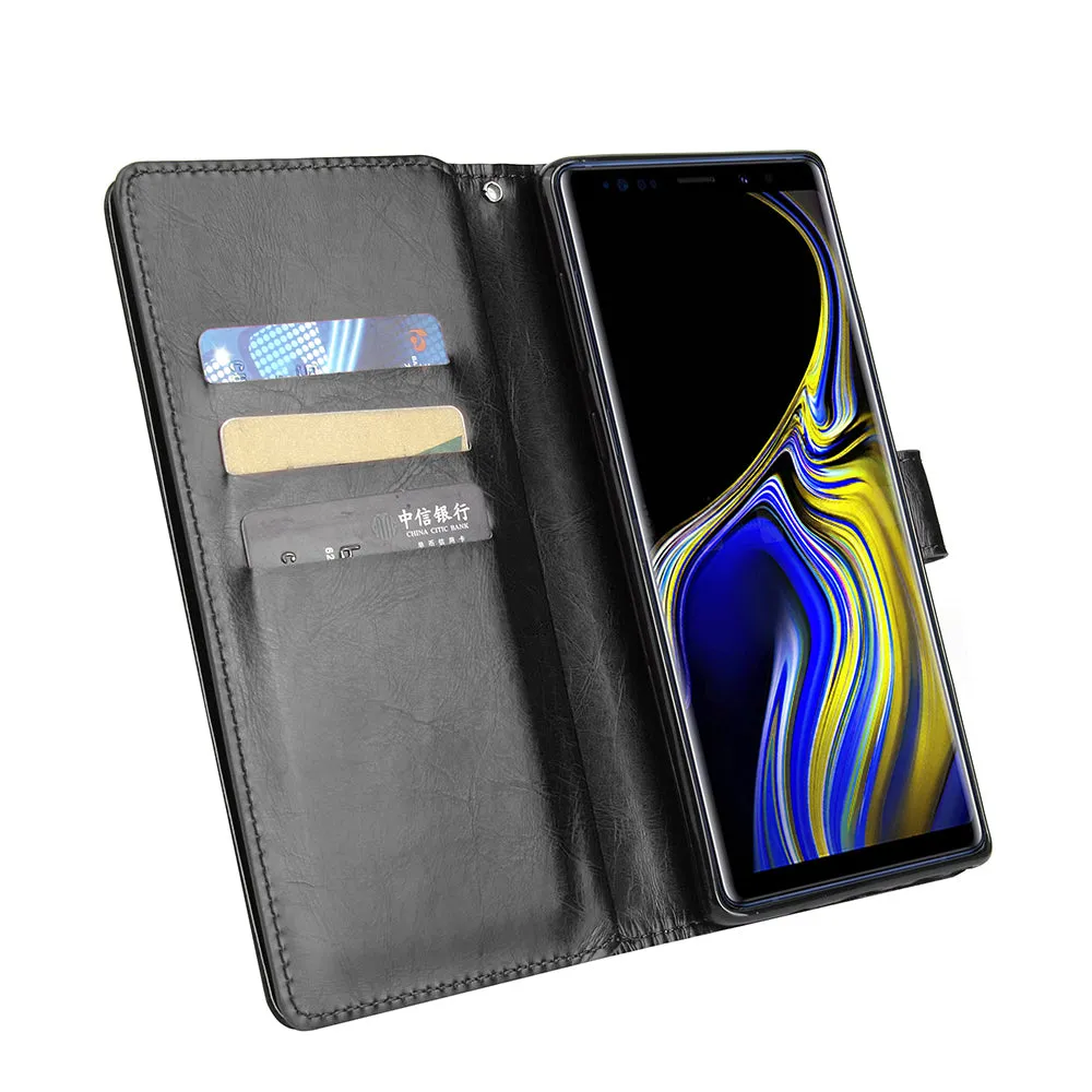 For Samsung Note 9 PU Full Protective Cover with 9 Card Slot Lanyard Bracket Buckle brown