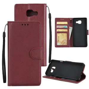 For Samsung On7-2016/J7 Prime Protective Cover PU Cell Phone Case with Card Slot  wine Red
