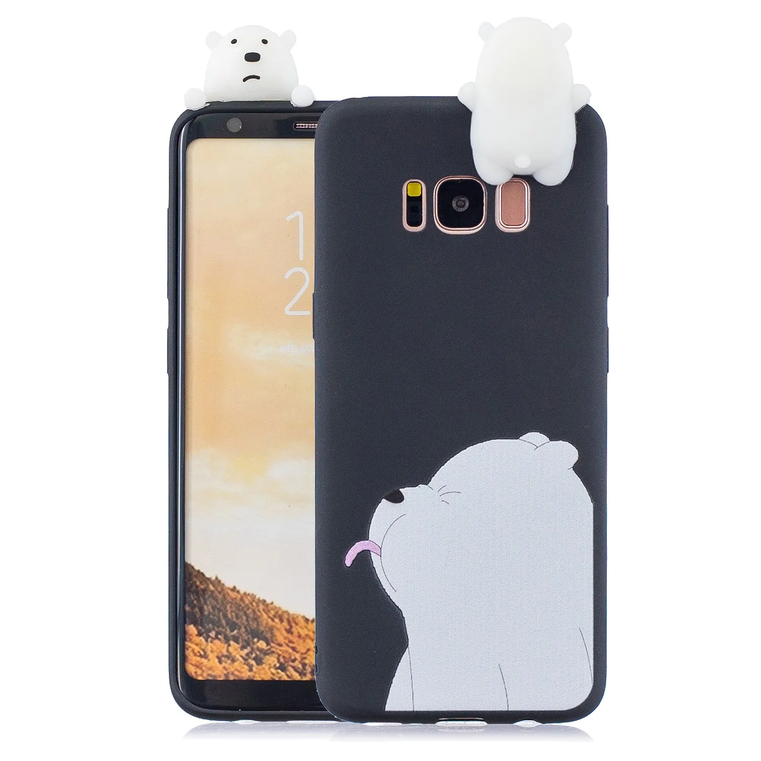 For Samsung S8 3D Cartoon Lovely Coloured Painted Soft TPU Back Cover Non-slip Shockproof Full Protective Case black