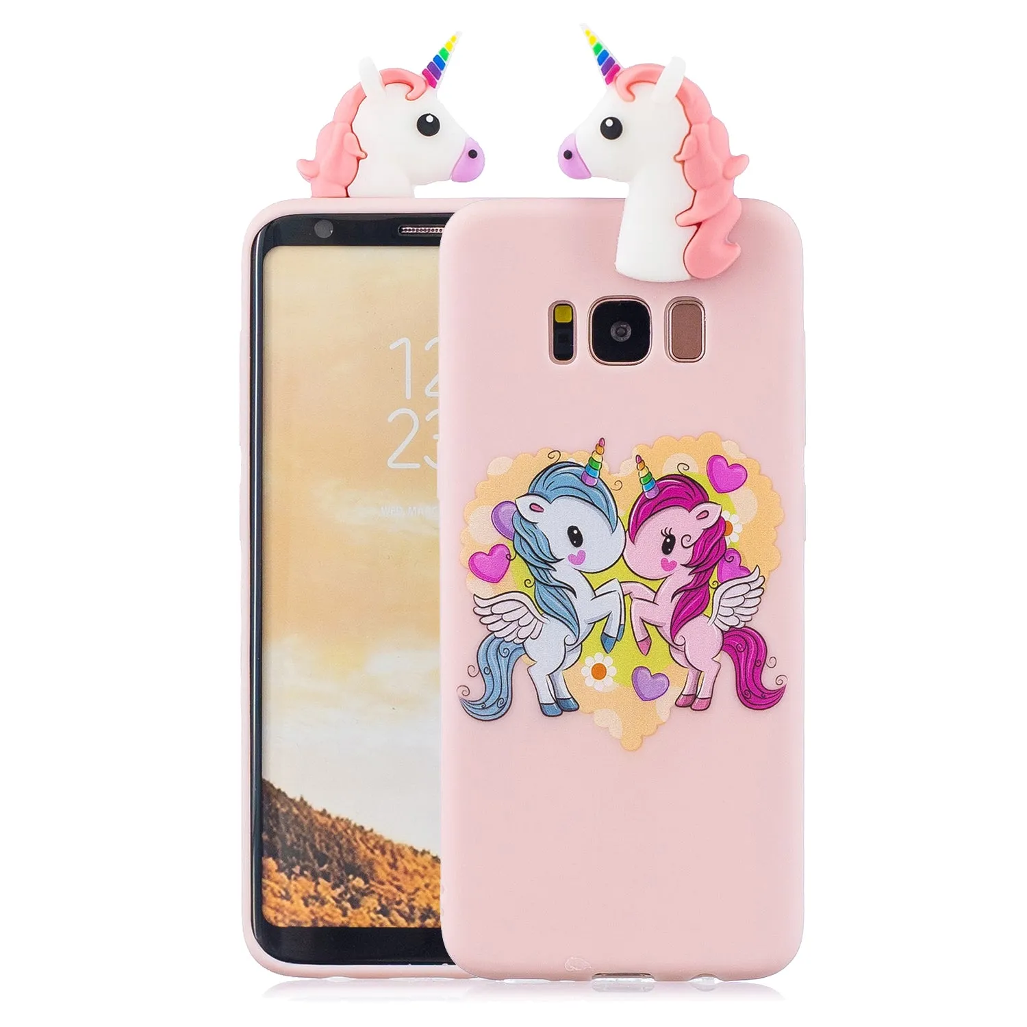 For Samsung S8 3D Cartoon Lovely Coloured Painted Soft TPU Back Cover Non-slip Shockproof Full Protective Case Light pink