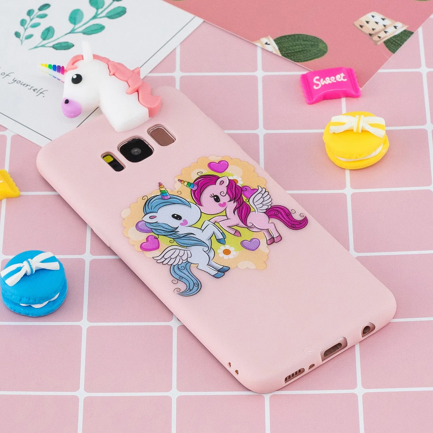 For Samsung S8 3D Cartoon Lovely Coloured Painted Soft TPU Back Cover Non-slip Shockproof Full Protective Case Light pink