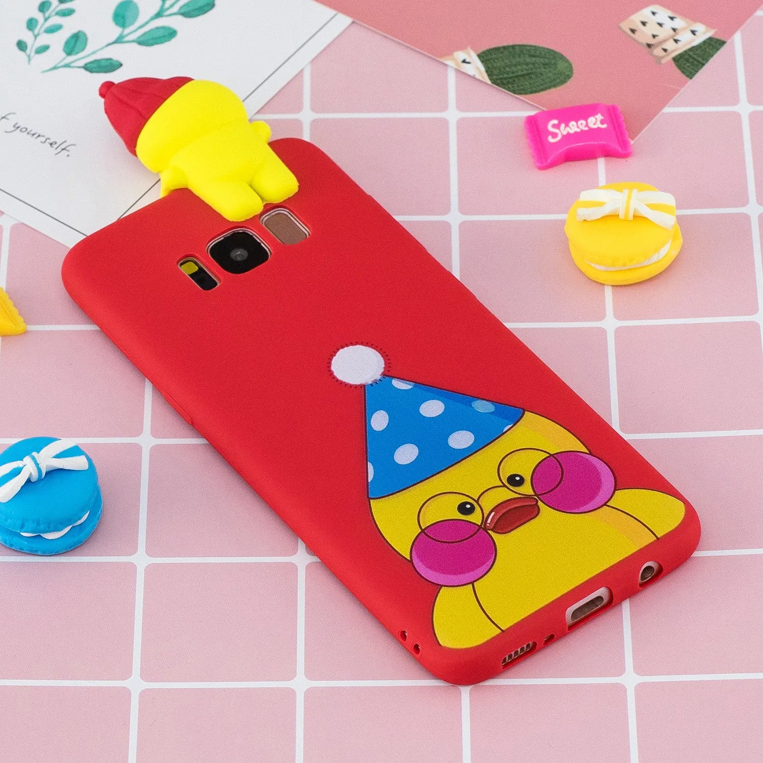 For Samsung S8 3D Cartoon Lovely Coloured Painted Soft TPU Back Cover Non-slip Shockproof Full Protective Case red