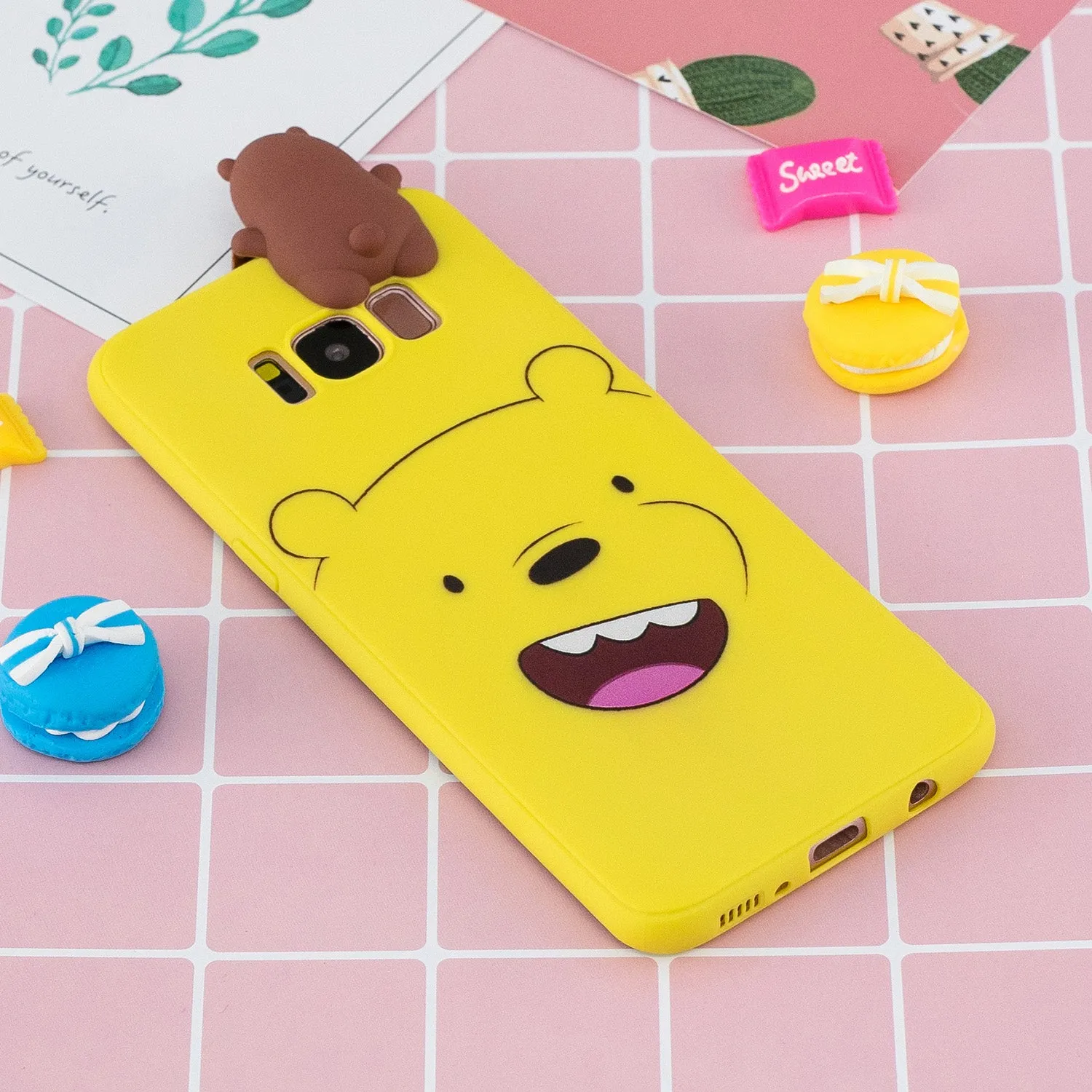 For Samsung S8 3D Cartoon Lovely Coloured Painted Soft TPU Back Cover Non-slip Shockproof Full Protective Case yellow