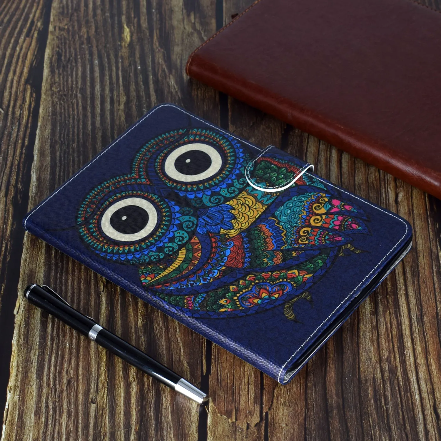 For Samsung T590 Laptop Protective Case Color Painted Smart Stay PU Cover with Front Snap owl