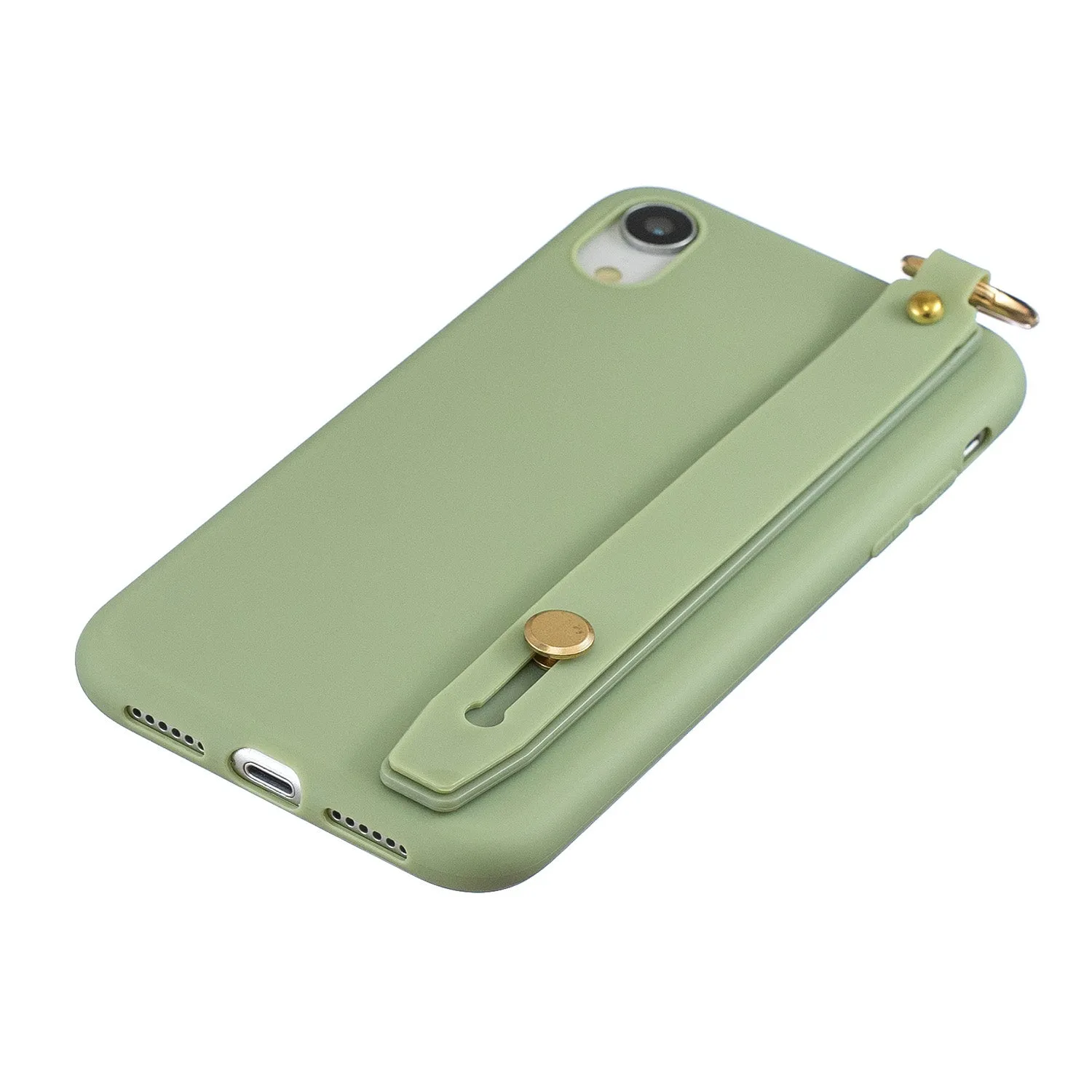 For VIVO V15 Simple Solid Color Chic Wrist Rope Bracket Matte TPU Anti-scratch Non-slip Protective Cover Back Case 10 beans green