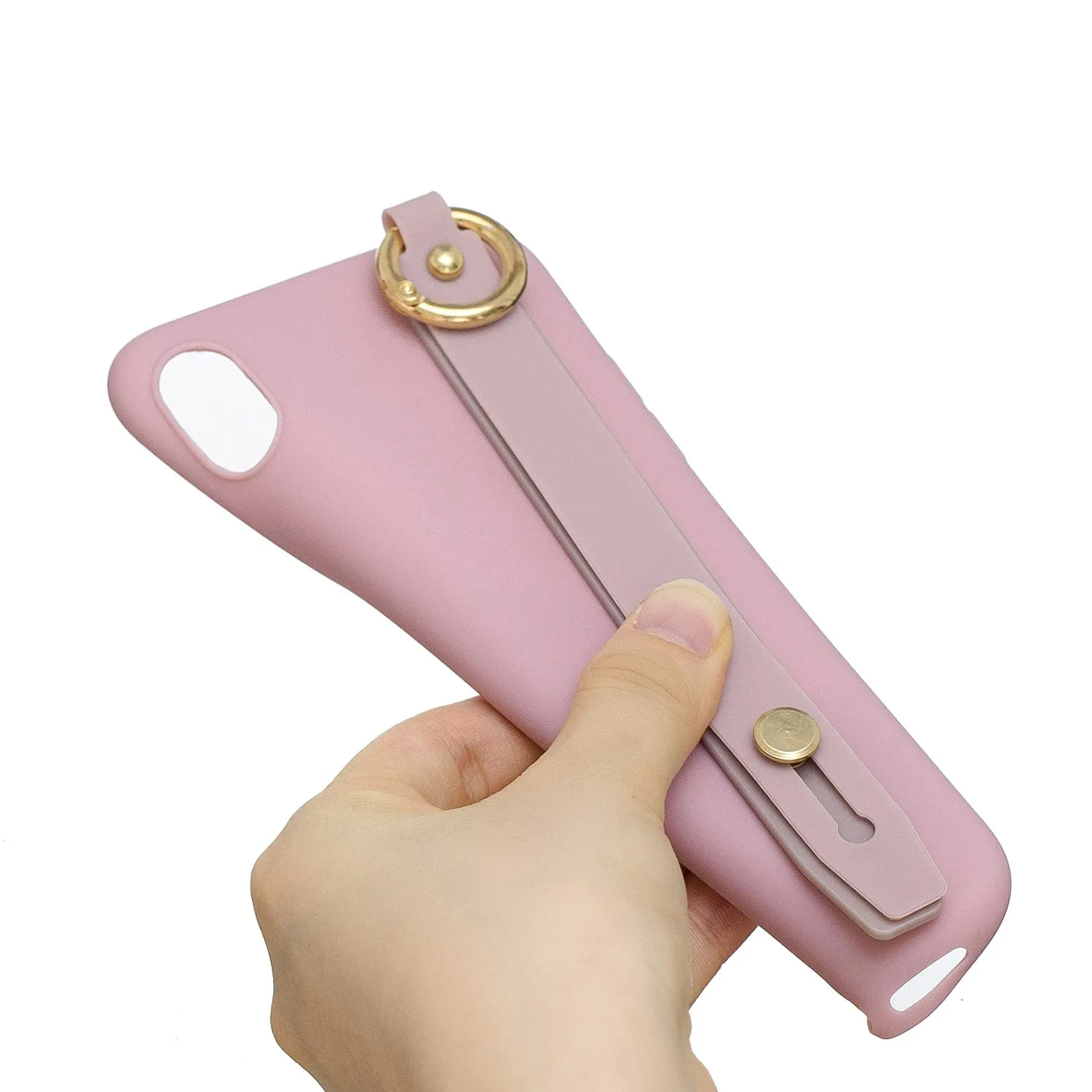 For VIVO V15 Simple Solid Color Chic Wrist Rope Bracket Matte TPU Anti-scratch Non-slip Protective Cover Back Case 11 Lotus pink