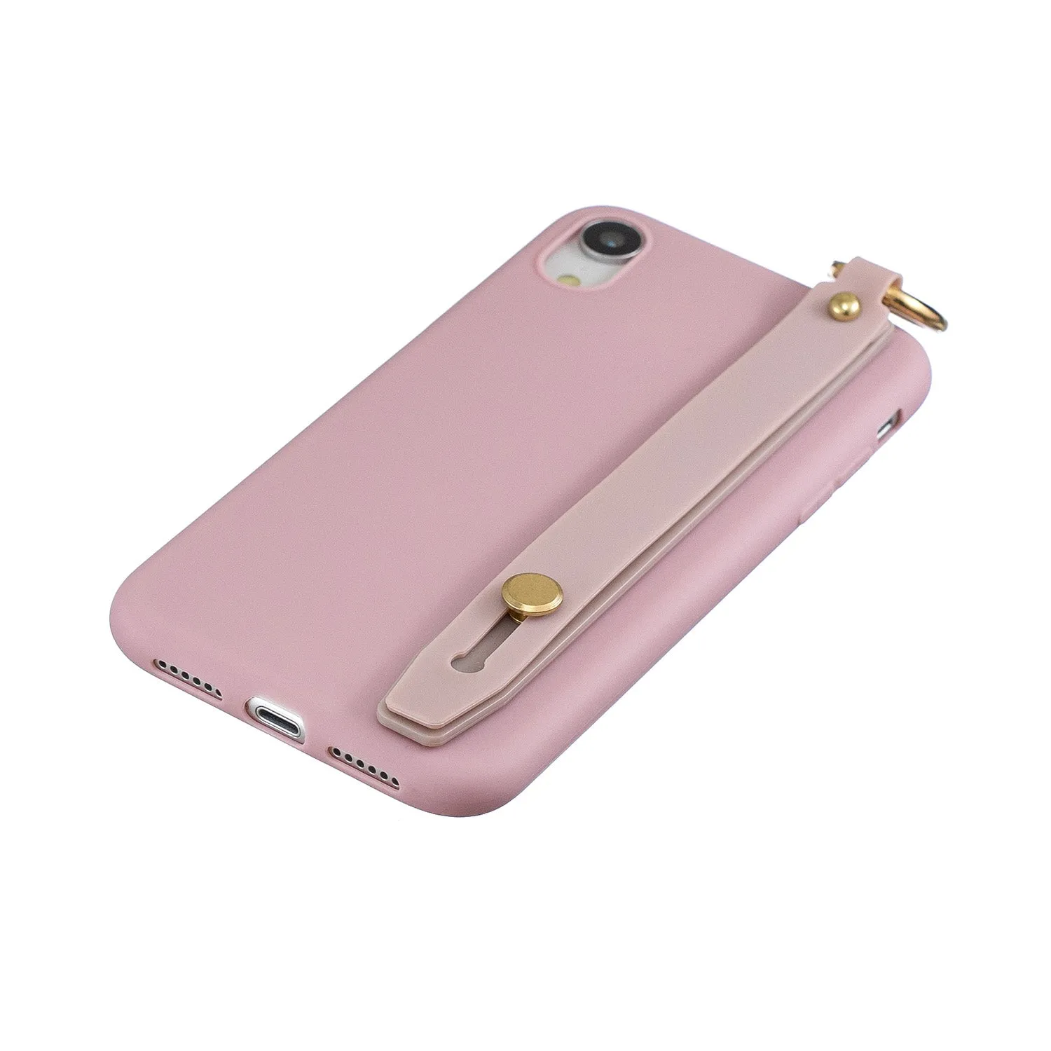 For VIVO V15 Simple Solid Color Chic Wrist Rope Bracket Matte TPU Anti-scratch Non-slip Protective Cover Back Case 11 Lotus pink